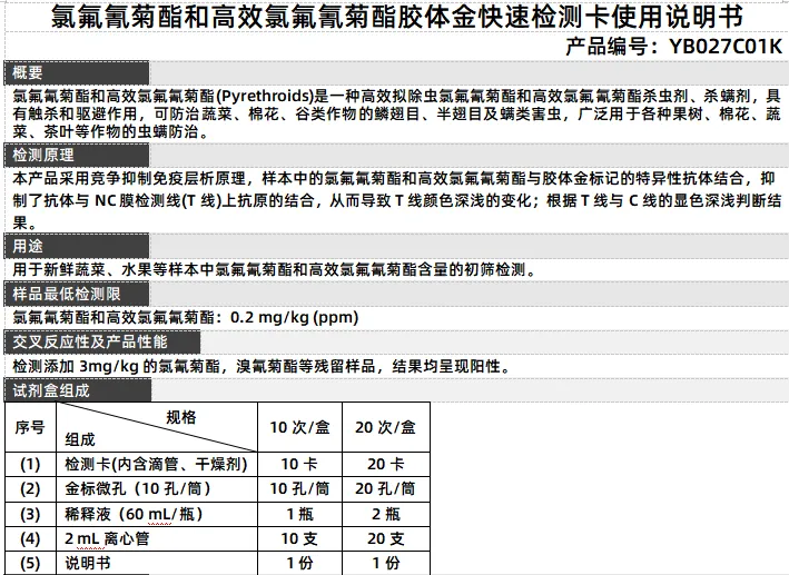 氯氟氰菊酯和高效氯氟氰菊酯胶体金快速检测卡使用说明书