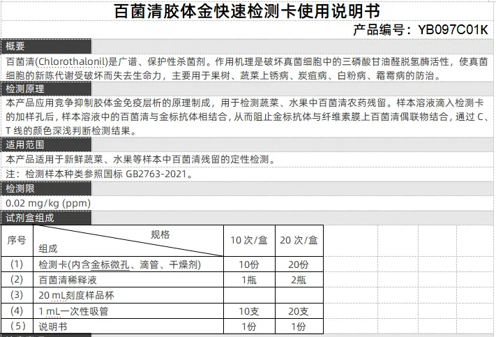 百菌清胶体金快速检测卡使用说明书
