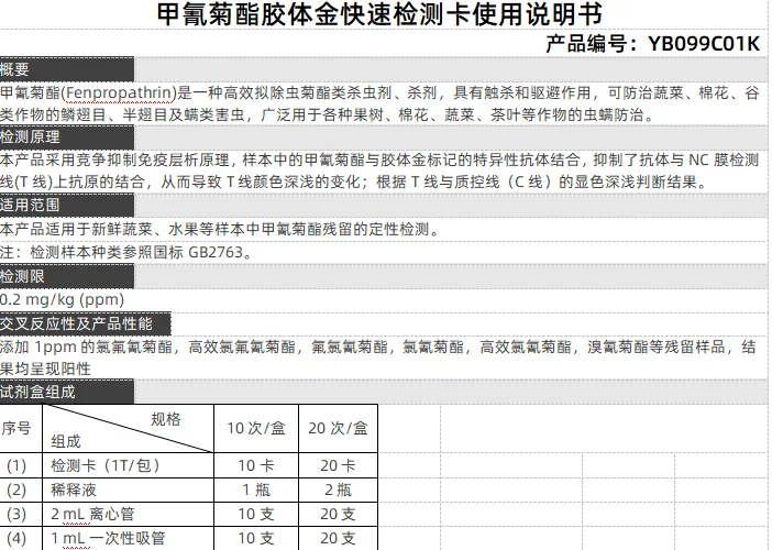 甲氰菊酯胶体金快速检测卡使用说明书
